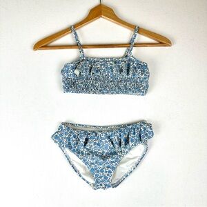 Mini Boden 2pc Floral Ruffle Bikini Swimsuit Smocked Beach Pool Vacation